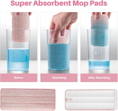 JOYMOOP 17.7-Inch Microfiber Flat Mop Replacement Pads – Washable Reusable Grey & Stripe, Pack of 4 Heavy-Duty Wet & Dry Refill for JOYMOOP Flat Mop & Bucket System