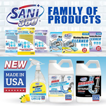 SANI 360° Hard Water Stain Cleaner (32 oz) 60 second multi-surface sealant and cleaner. Reduces buildup, calcium, limescale, rust, and soap scum. Lemon scent MADE IN USA