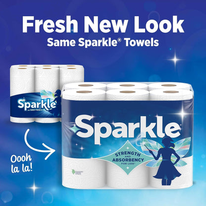 Sparkle Tear-A-Square Paper Towels, 2 Double Rolls (220 Sheets Total) - Strong 2-Ply Towels for Kitchen Cleanup and Everyday Messes