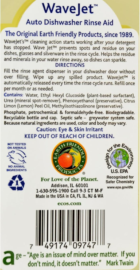 Earth Friendly Wave Jet Auto Dishwasher Rinse Aid - Made from Plant - 8 fl oz (Pack of 4)