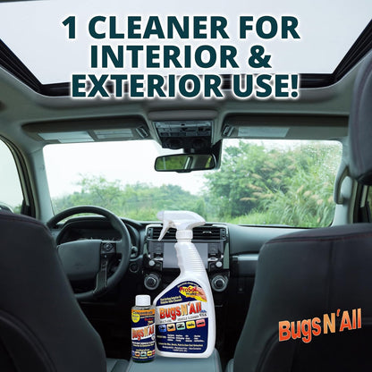 Bugs N’ All Multipurpose Car Cleaner & Degreaser - Bug & Tar Remover Concentrate 32 oz - Exterior Cleaner Safe for Car Paint, Metal, Chrome, Aluminum, Windows & Mirrors - w/Free 32 oz Spray Bottle