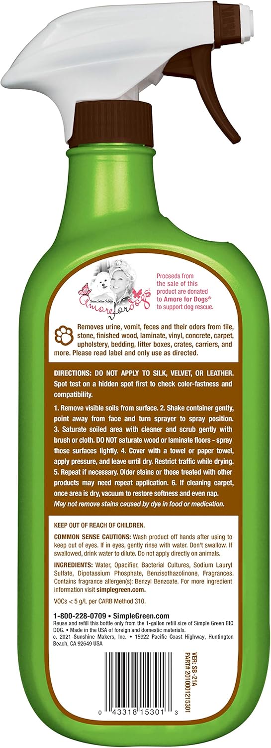 Simple Green Bio Active Stain & Odor Remover for Pet & Carpet- Pet & People Safe (1 Gal), Milky White, 128 Fl Oz (Pack of 1)