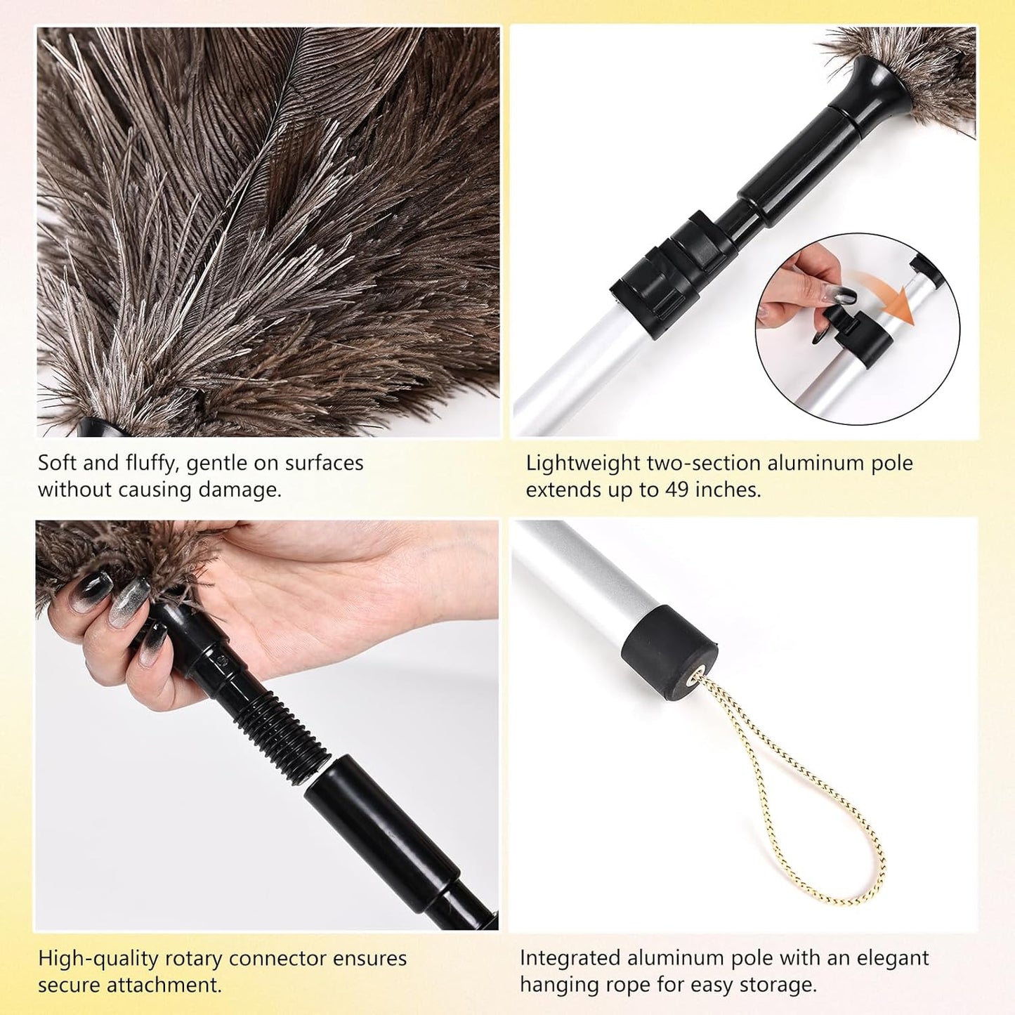 Lambswool Extendable Duster 29-110 Inch, Anti-Static Flexible Head, Stainless Steel Pole for High Ceilings, Fans, Interior & Roof Dusting.