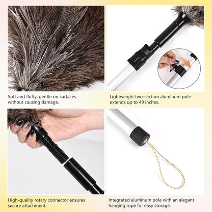 Lambswool Extendable Duster 29-110 Inch, Anti-Static Flexible Head, Stainless Steel Pole for High Ceilings, Fans, Interior & Roof Dusting.