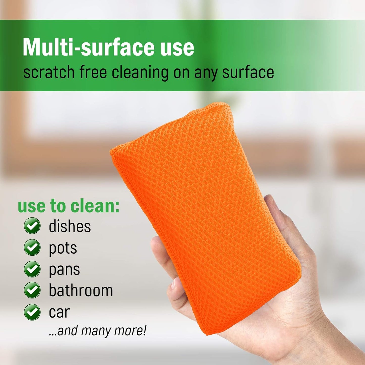 Miracle Microfiber Kitchen Sponge by Scrub-It (6 Pack) - Non-Scratch Heavy Duty Dishwashing Cleaning sponges- Machine Washable - (Blue)