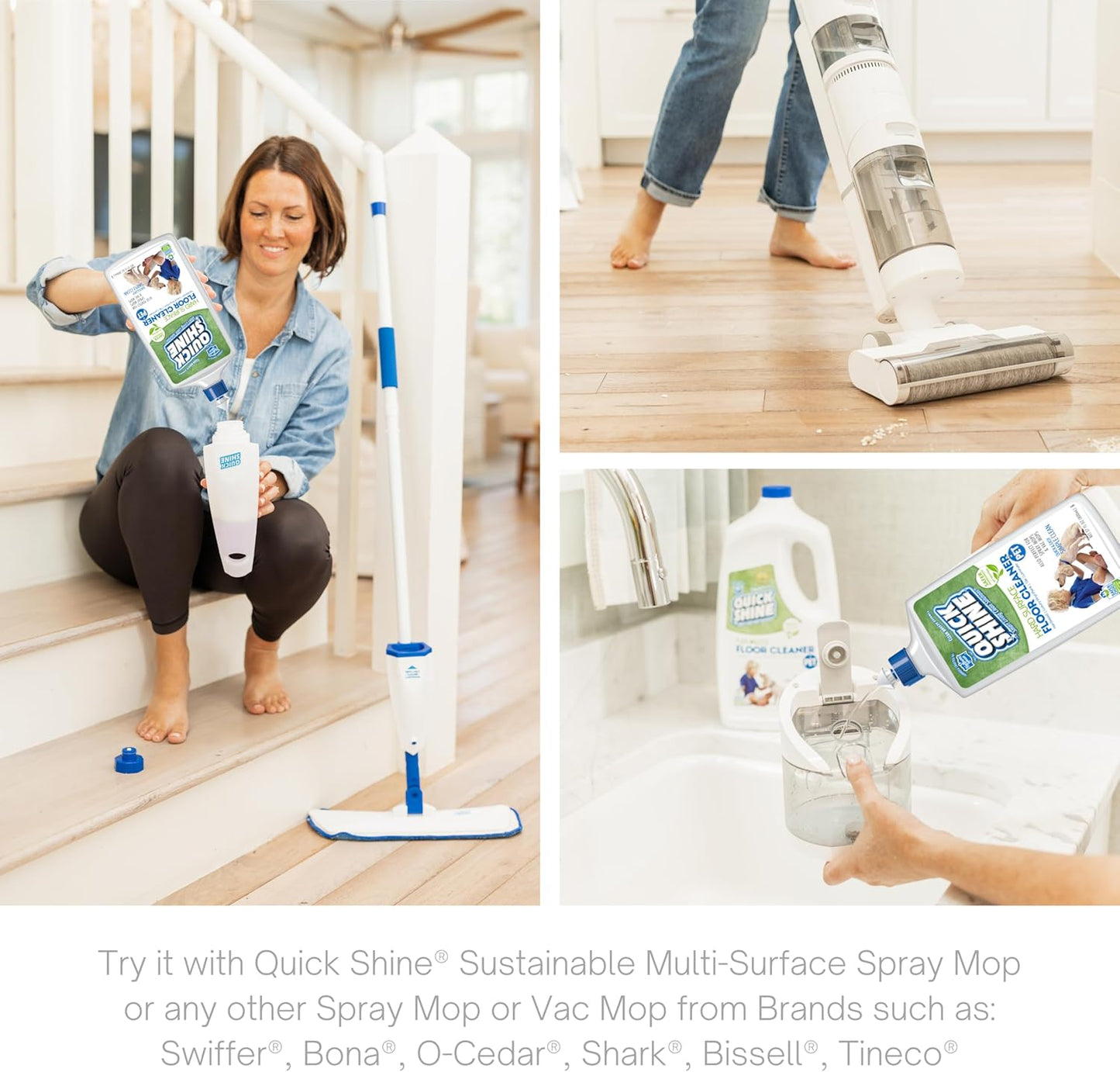 Quick Shine Hard Surface Pet Floor Cleaner 27 oz, 2Pk | Ready to Use, Removes Dirt, Streak Free, No Rinse | Hardwood, Laminate, Luxury Vinyl Plank LVT, & Tile | Safer for Kids, Pets & Our Environment
