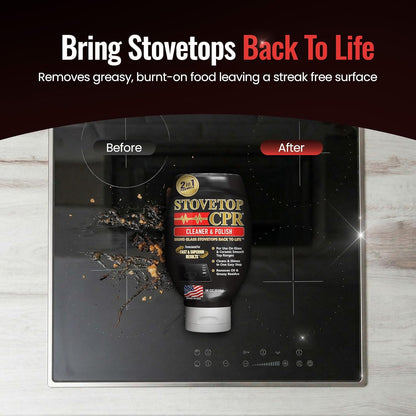 Stovetop CPR Glass Cooktop Cleaner Kit (18oz) – Ceramic Stove Cleaner, Polish, Scrubber Pads, Razor Scraper & Microfiber Towels