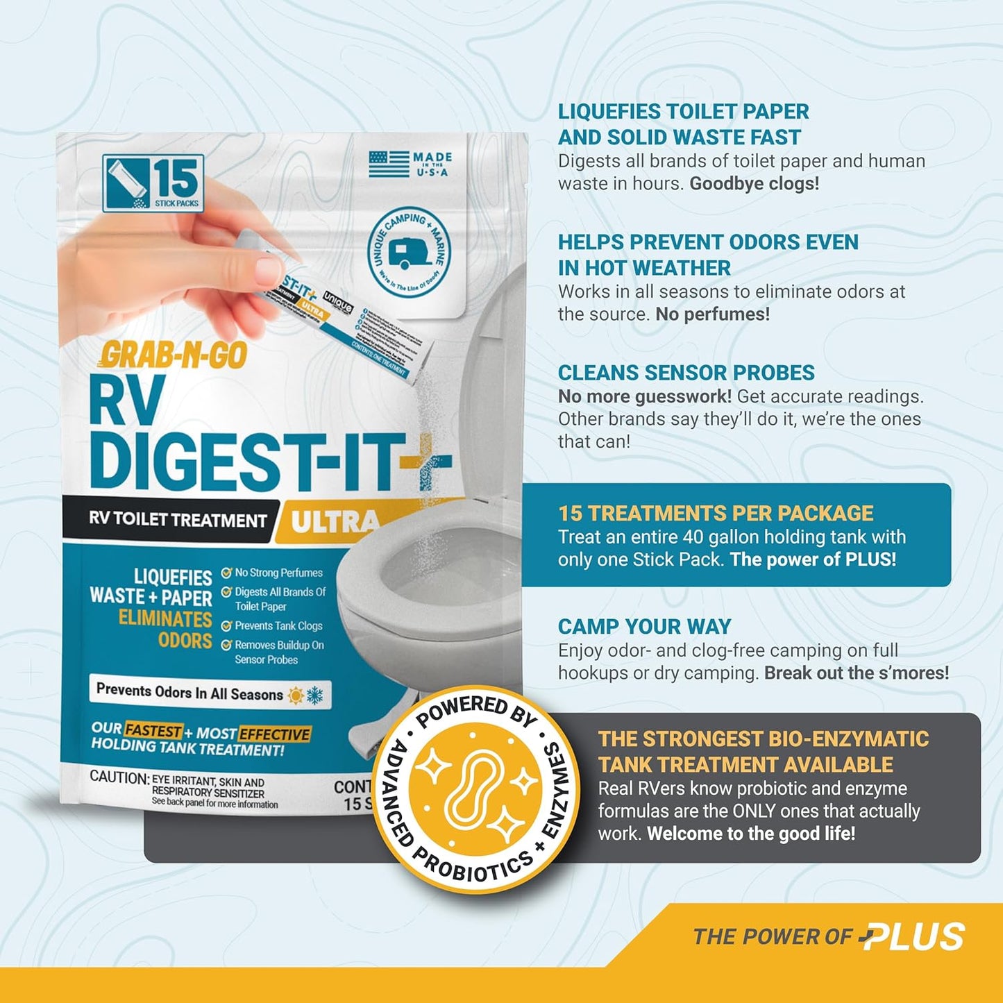Unique RV Digest-It Plus RV Tank Treatment Pods – 16 Treatments, Breaks Down Waste & Toilet Paper + Eliminates Odors at Source, RV Black Tank Treatment