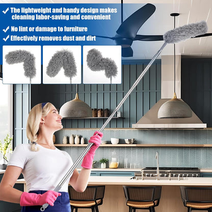 9PCS Dusters for Cleaning,Extendable Microfiber Duster with Extension Pole Up to 100'',Bendable Washable and Reusable Dusters Kit for Ceiling Fans, High Ceilings,Blinds,Furniture and Cars