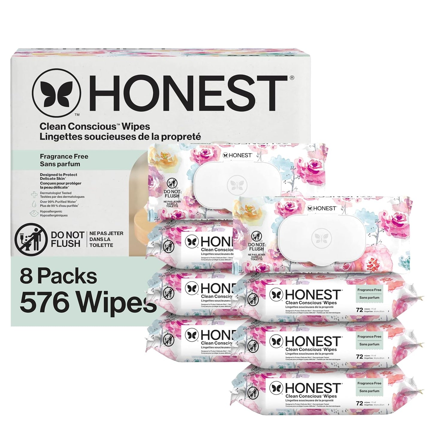 The Honest Company Hypoallergenic Multi-Use Baby Wipes for Sensitive Baby Skin, Rose Blossom, 60 Count