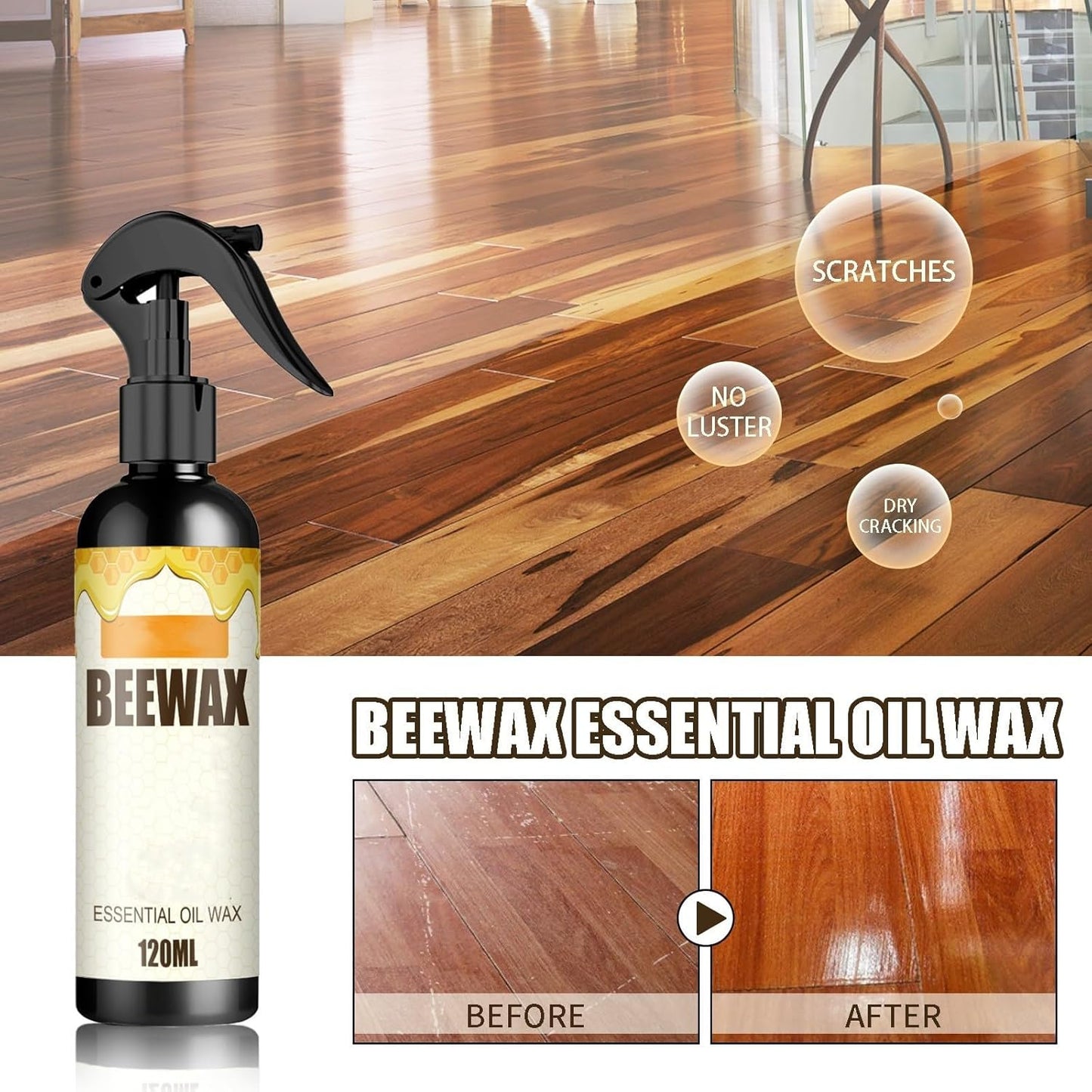 Natural Beeswax Care Spray & Restorer, 120ML Bees Wax Spray Furniture Polish And Cleaner, 2025 Natural Micromolecularized BeeswaxSpray For Wood Floors And Furniture (1)