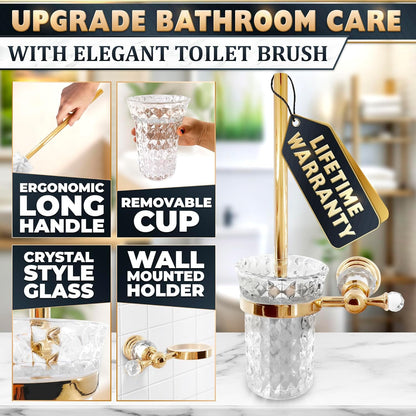 Stylish Stainless Steel Toilet Brush and Holder Set - Silver Toilet Bowl Brush and Holder with Splash Cover, Sturdy Bristles, Corrosion & Scratch Resistant - Elegant Design, Effective Deep Cleaning