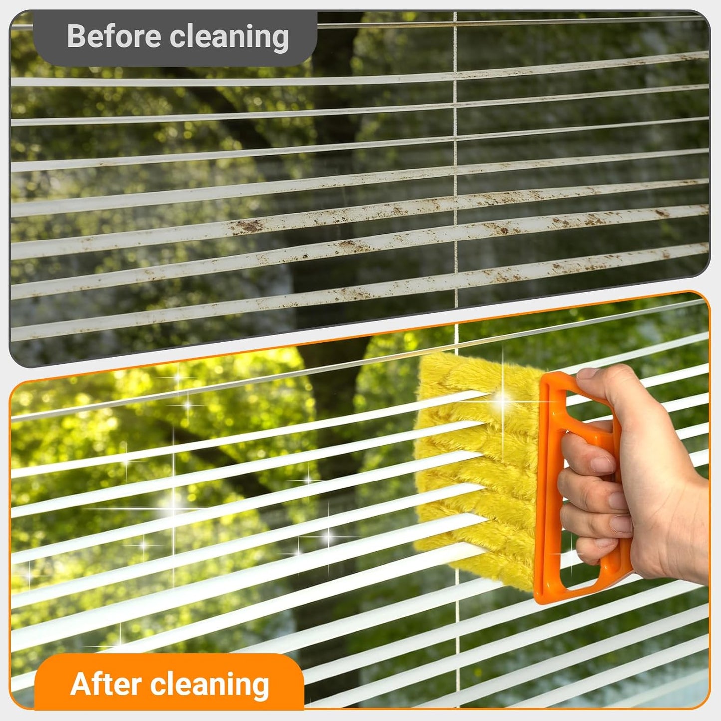 3pcs Window Blind Cleaner Duster Tool,2026 New Cleaning Tools,7 Fingers Washable Microfiber Dusters for Cleaning,Crevice Cleaning Brush, Duster for Venetian Blinds & Air Conditioner Vents（Orange