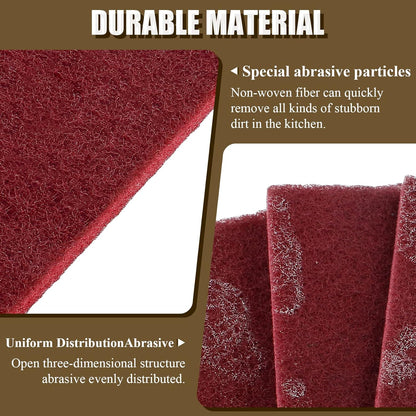 12pcs Red Scouring Pads, Heavy Duty Scour Pads Multipurpose Scour Pad Reusable Scrubbing Pads with Anti Grease Technology for Kitchen Scrubber Sink Dish Cleaning Metal Grills