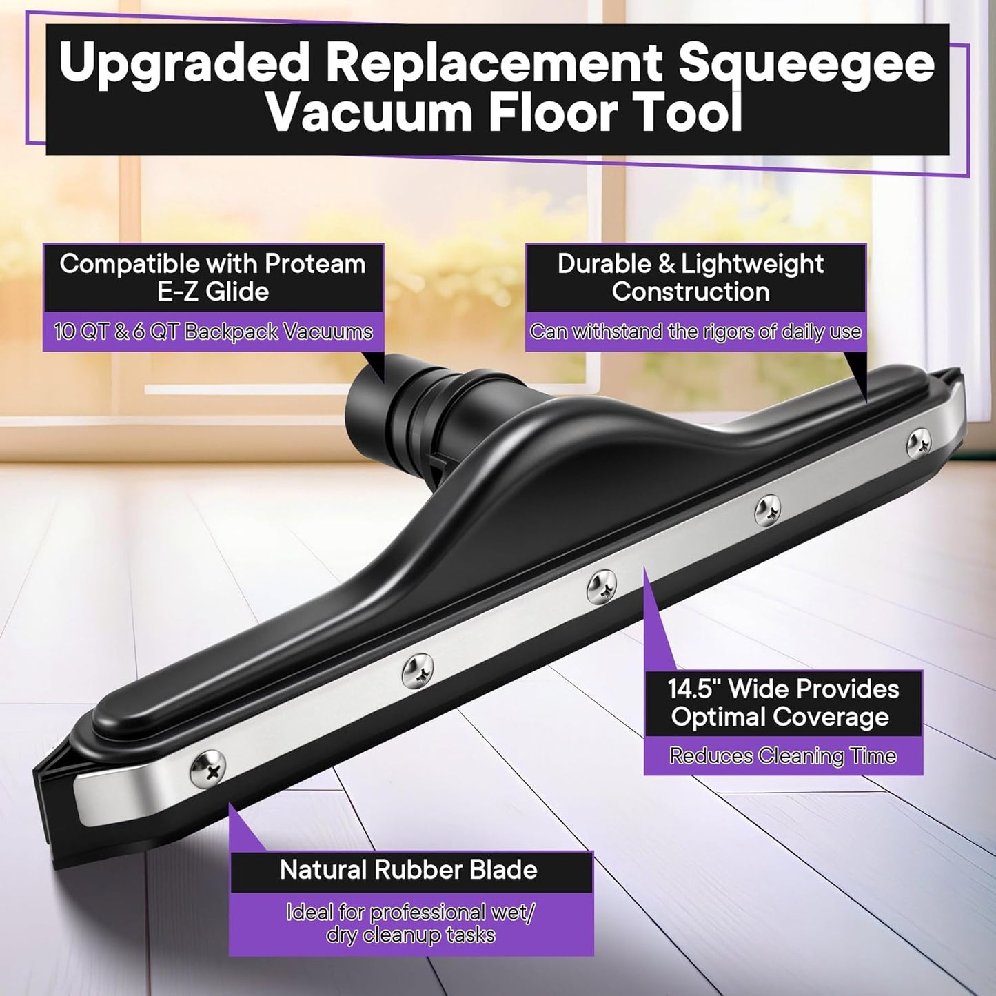 Replacement Floor Tool Compatible with ProTeam 101446 E-Z Glide Backpack Vacuums 10 QT & 6 QT, 14" Hard Floor Tool Compatible with Commercial Cleaners(Brush with Scalloped Edges,Gray)