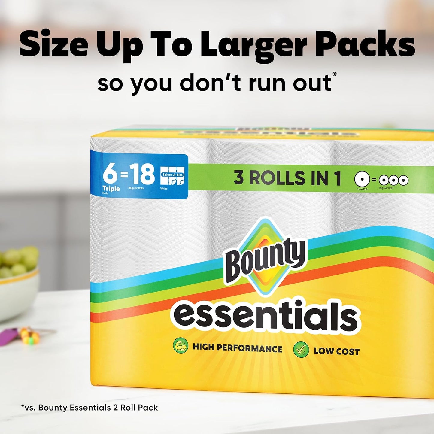 Bounty Essentials Select-A-Size Paper Towels, 6 Double Rolls, White, 108 Sheets Per Roll