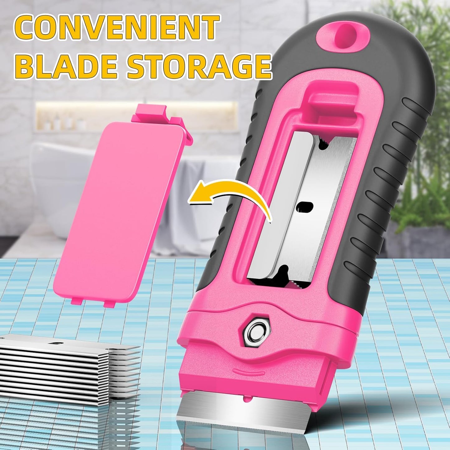 DIYSELF 1 Pack Razor Blade Scraper with 15 Extra Blades, Scraper Tool for Cleaning Window, Paint, Cooktop, Oven, Glass Stove Top Scraper, Razor Scraper with Buit-In Blade Storage