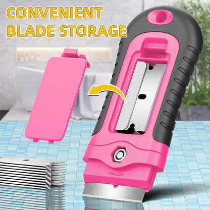 DIYSELF 1 Pack Razor Blade Scraper with 15 Extra Blades, Scraper Tool for Cleaning Window, Paint, Cooktop, Oven, Glass Stove Top Scraper, Razor Scraper with Buit-In Blade Storage