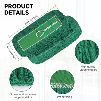 36 Inch Dust Mop Head: Replacement Medium Washable Commercial Mop Head Sweeper and Janitorial Replacement Green (Green - 36 Inch, 3 Pack)