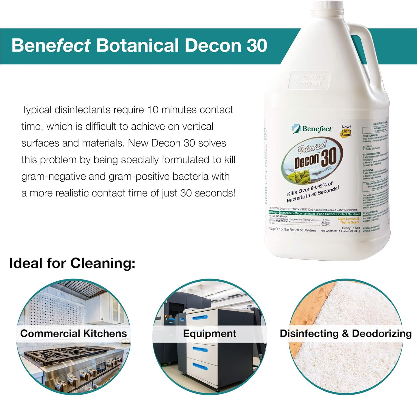 Benefect Botanical Decon 30 Disinfectant Cleaner, 4 oz. Spray Bottle, Light Lemon & Thyme Scent, Hospital Grade Disinfectant, Kills Over 99.99% of Germs, Safe for Food-Contact Surfaces (Pack of 4)