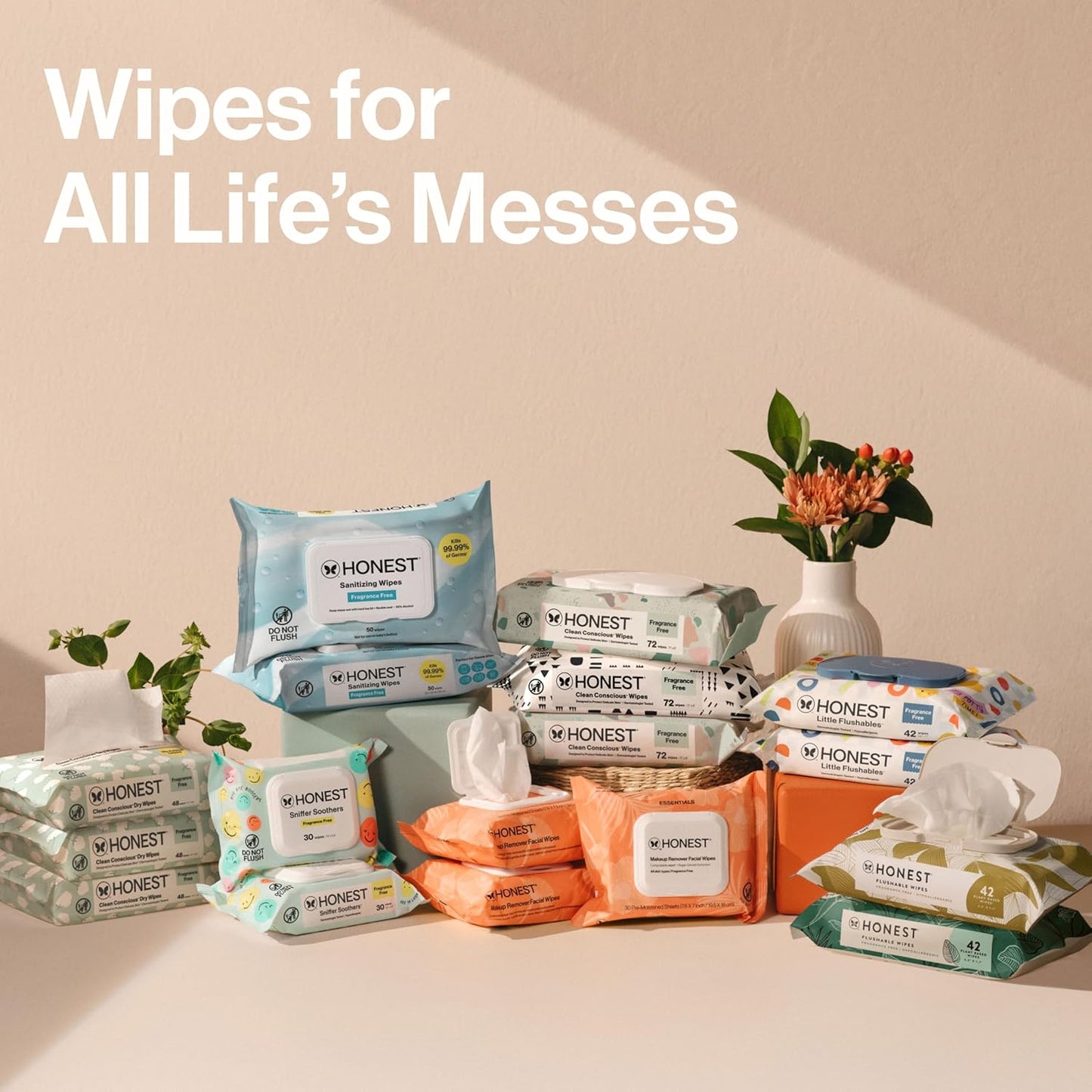 The Honest Company Hypoallergenic Multi-Use Baby Wipes for Sensitive Baby Skin, Rose Blossom, 60 Count
