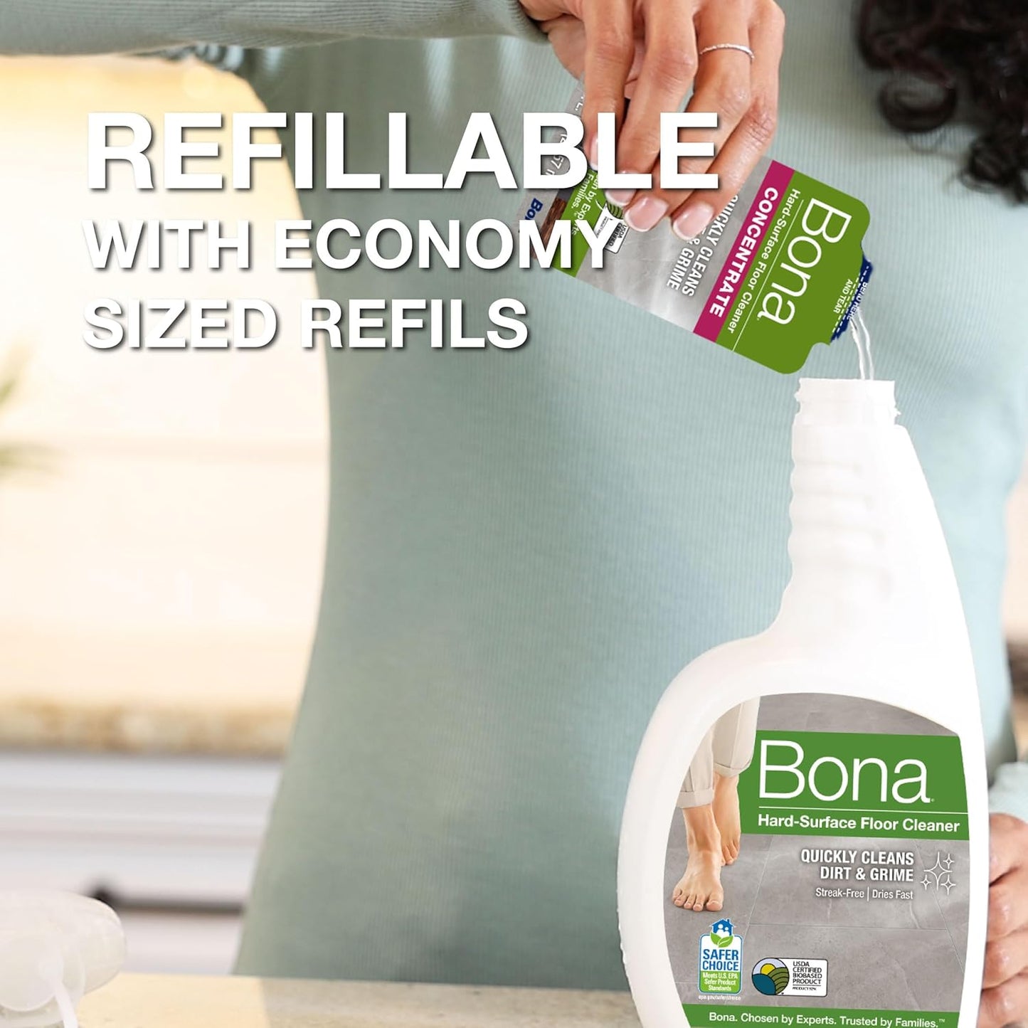 Bona Multi-Surface Floor Cleaner Refill - 128 fl oz - Lemon Mint - Residue-Free Floor Cleaning Solution refill for Spray Mop and Spray Bottles - For Use on Stone, Tile, Laminate, and Vinyl Floors