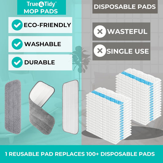 True & Tidy® SPRAY-250 Multi-Surface Spray Mop with 490ml Refillable Water Bottle for Floor Cleaning, Works on Wood, Tile, Marble etc, Use Any Cleaning Solution, Machine Washable Microfiber Mop Pads