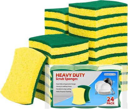 Non-Scratch Cellulose Scrub Sponges 12 Pack, Sponges Kitchen with Double-Side & Ergonomic Design for Dishes, Coated Cookware, Sink & Countertops.