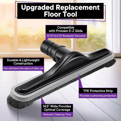 Replacement Floor Tool Compatible with ProTeam 101446 E-Z Glide Backpack Vacuums 10 QT & 6 QT, 14" Hard Floor Tool Compatible with Commercial Cleaners(Brush with Scalloped Edges,Gray)