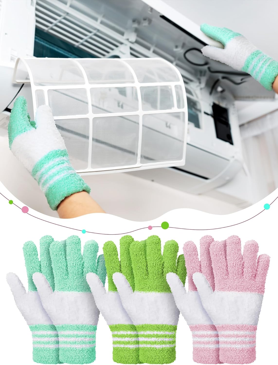 Patelai 3 Pairs Microfiber Plant Dusting Gloves Leaf Cleaning Gloves for Indoor Plants, Blinds, Furniture, House (Green Yellow,Blue,Pink,Medium)