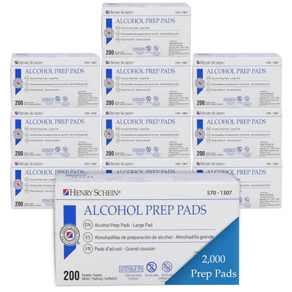 Henry Schein Large Alcohol Prep Pads (200/Box) - 70% Isopropyl Alcohol Wipes, Individually Wrapped - 2 ply, Textured - Skin Prep Alcohols Swabs - Sterile Pads