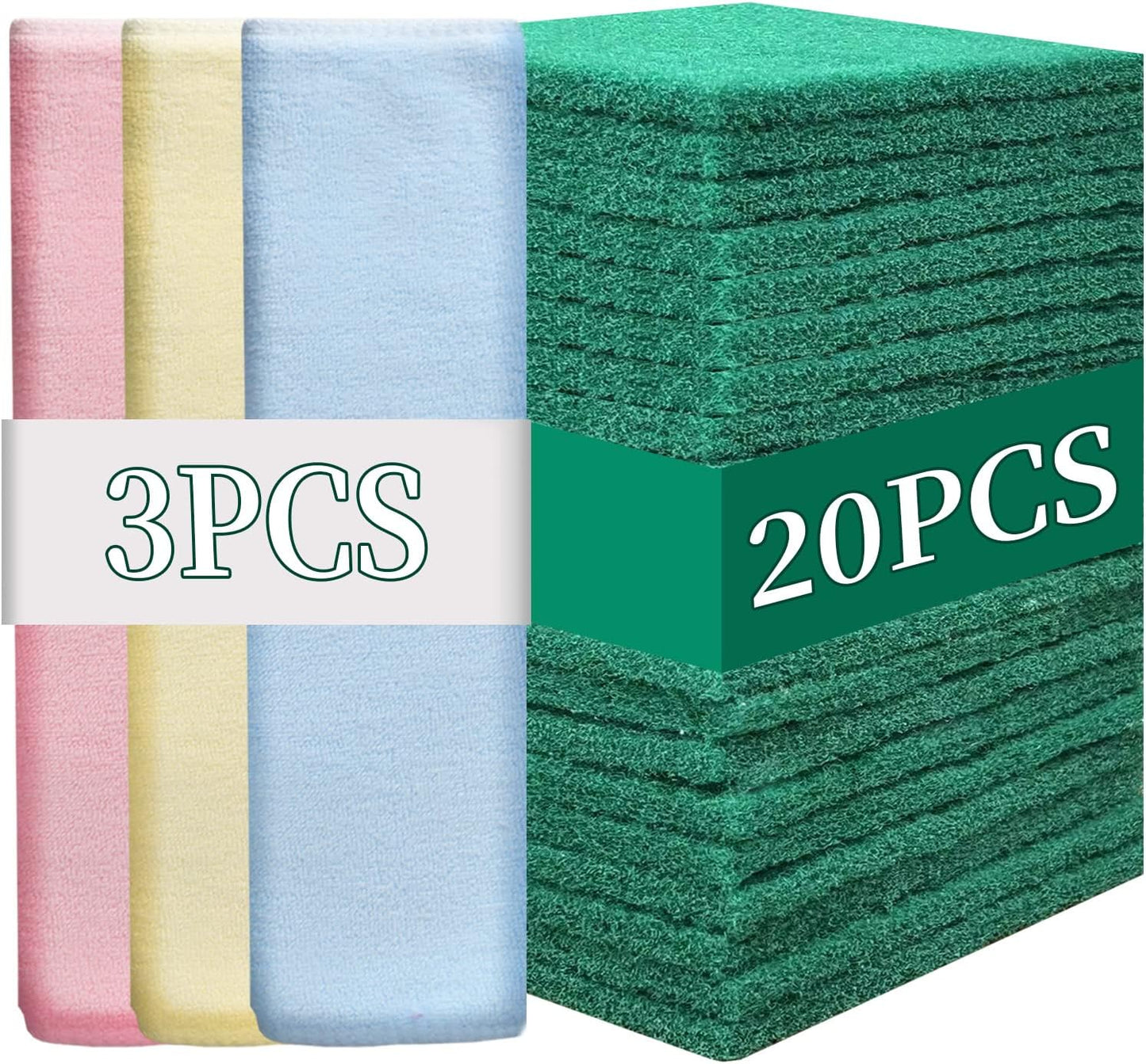 Heavy Duty Scour Pads Sponge Dish Scrubber Non-Scratch Green Reusable Household Scrub Pads for Kitchen and Dish Cleaning Tool (12Pcs)