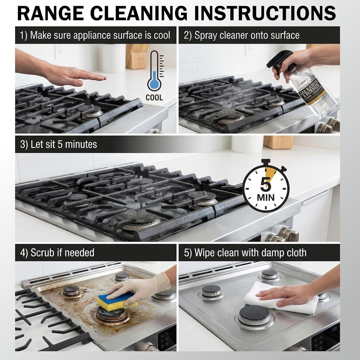 Thirteen Chefs Gas Range Cleaner and Degreaser - Stove Grates, Oven Glass Doors, Grills – Cuts Through Baked on Food (32oz)