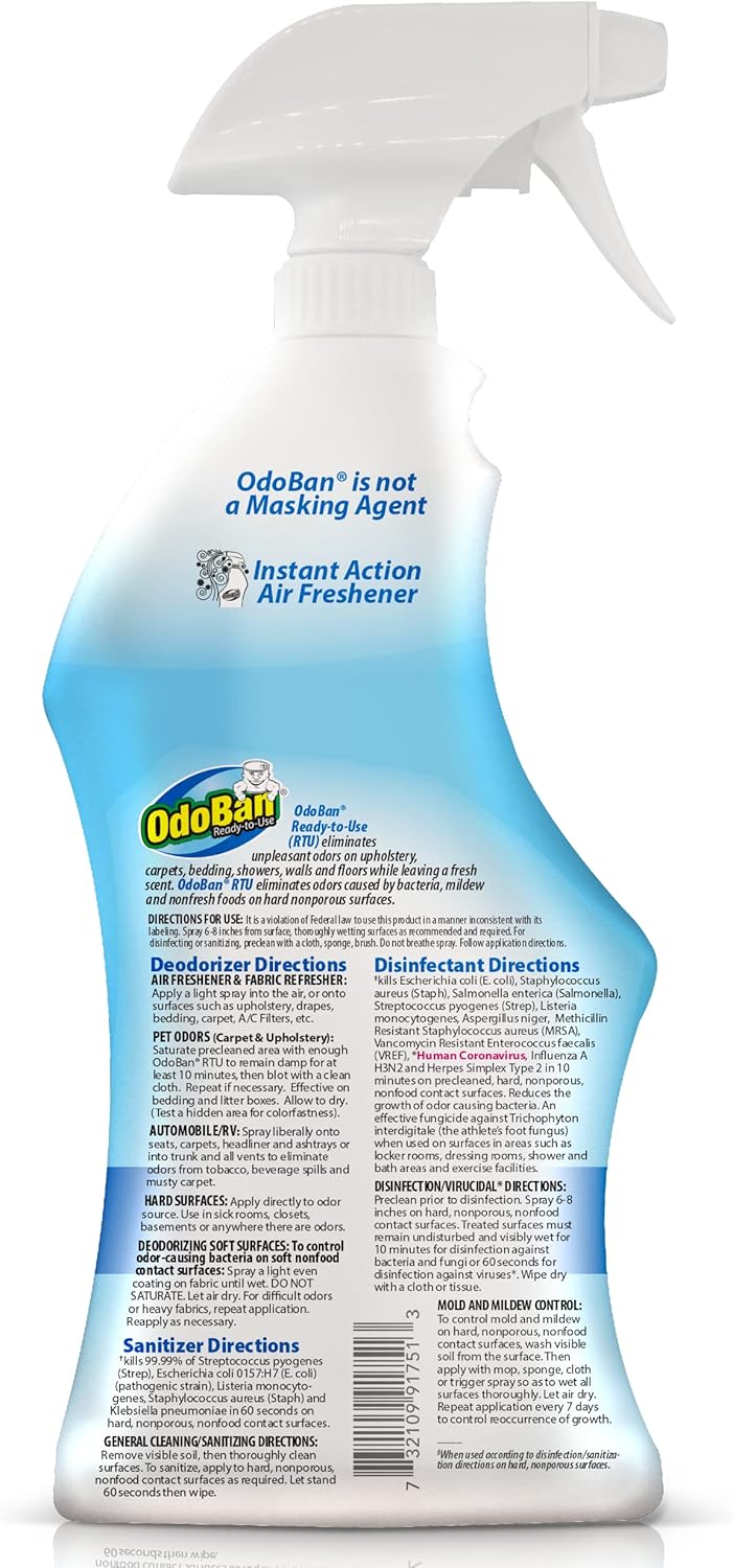 OdoBan Ready-to-Use Disinfectant and Odor Eliminator, Made in the USA, Original Eucalyptus Scent, Set of 3, 2 Spray Bottles, 32 Ounces Each and 1 Gallon Concentrate
