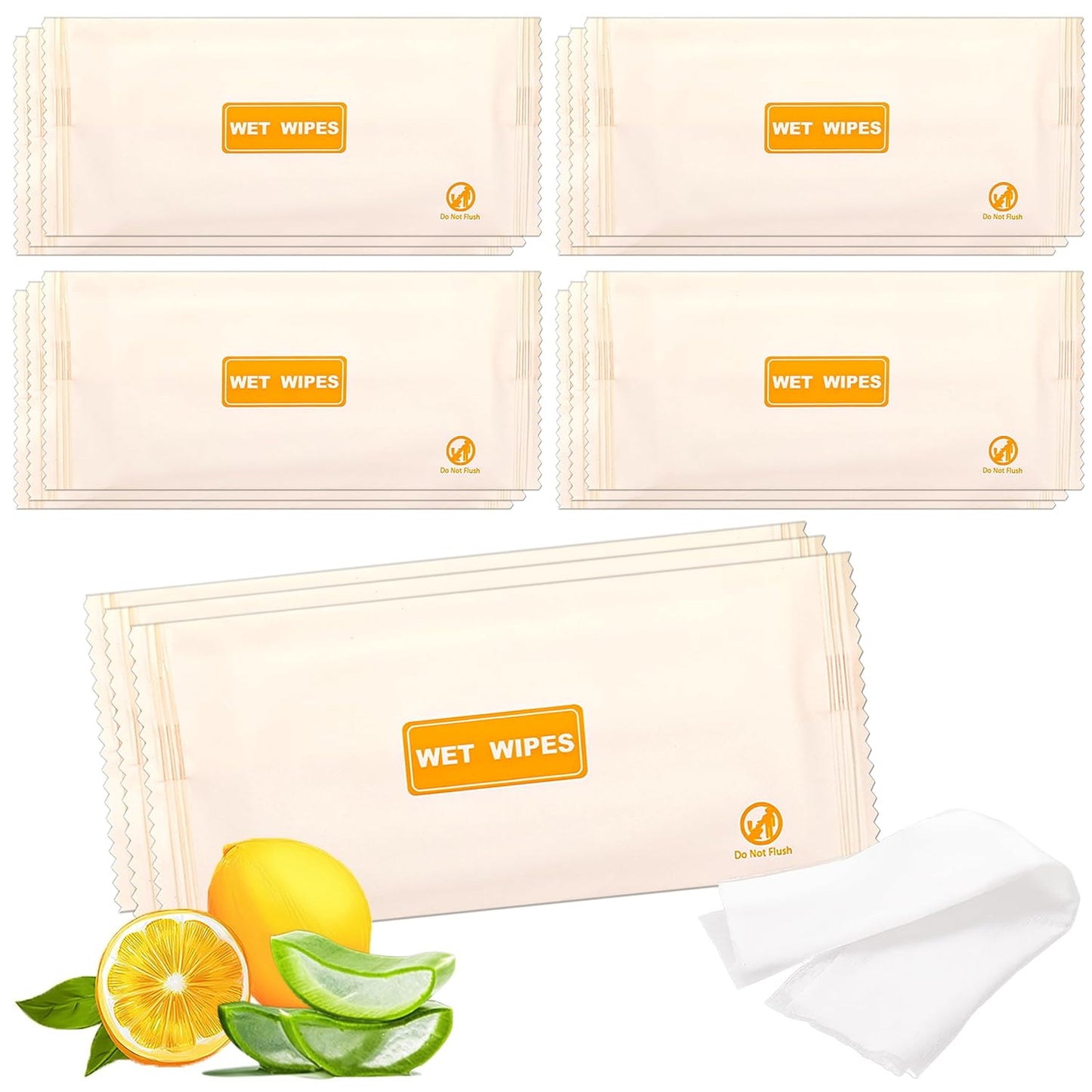 200 pcs Wet Wipes Individually Wrapped, Lemon Travel Wipes, Clean Wipe Individual Wipes Bulk for Travel with Aloe for Butt, Hands, Face Cleaning, Daily Use