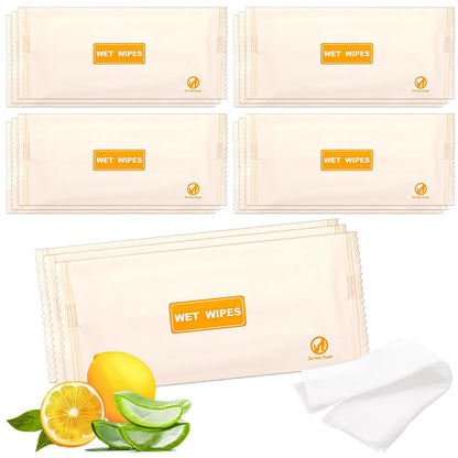 200 pcs Wet Wipes Individually Wrapped, Lemon Travel Wipes, Clean Wipe Individual Wipes Bulk for Travel with Aloe for Butt, Hands, Face Cleaning, Daily Use