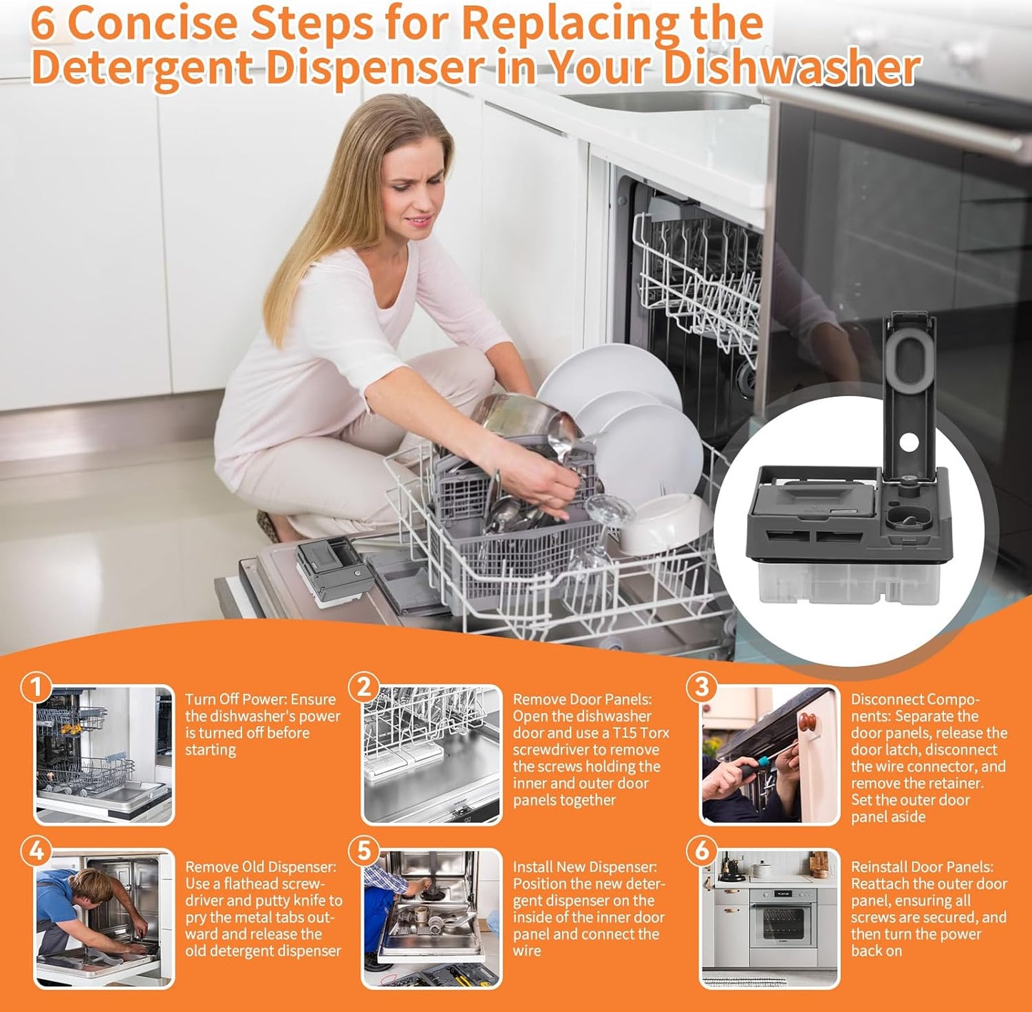 UPGRADED W10861000 W10620296 Dishwasher Detergent Dispenser Compatible With Whirlpool KitchenAid Maytag Dishwasher Detergent Dispenser Replacement Parts WDT750SAHZ0 WDTA50SAHZ0 WDT730PAHZ0 WDT970SAHZ0