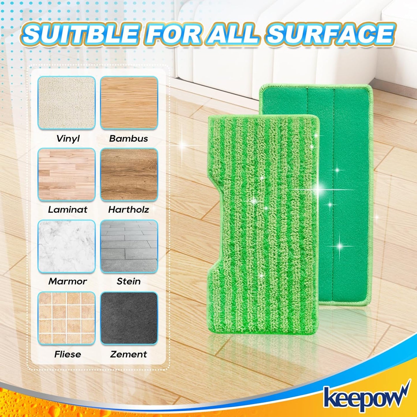 KEEPOW Reusable Mop Replacement Pads Compatible with Shark Vac Mop VM252 VM200 VC205 VM250 VM180 VM401 QM250 VM190, Washable Vacuum Mop Pad Refills, Upgraded Design of Dirt Chamber (1+3+6 Pads)