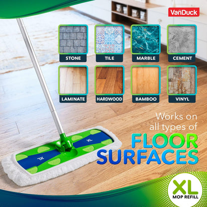 VanDuck XL Cotton Mop Pads Compatible with Swiffer XL (2 Pack) - Extra Large Wet and Dry Pads Refills - Cotton Covers Reusable Mop Heads (Handle is Not Included)