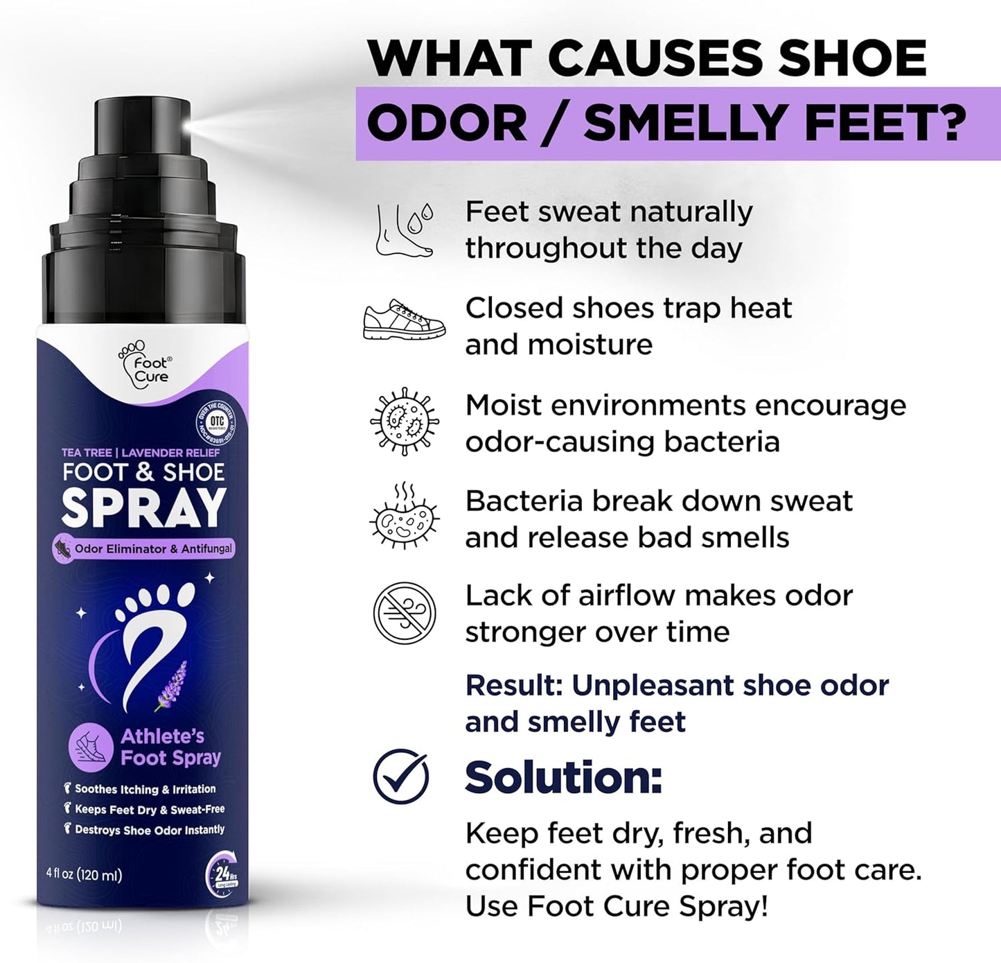 Tea Tree Foot Odor Spray - Mint Blast Shoe Deodorizer for Smelly Feet, Athletes Foot Spray Odor Eliminator No More Smelly Shoes or Stinky Feet | Removes, Controls & Prevents Odors - 120ml Made in USA