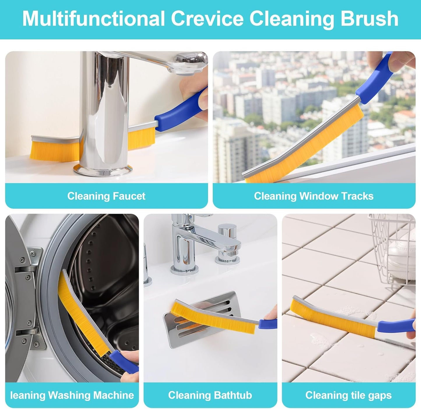 JOYMOOP 4 Pack Crevice Cleaning Brush, Hard Bristle Grout Brush, House Cleaning Supplies, Magnetic Gap Cleaning Brush for Kitchen, Bathroom, Window, Toilet, Multifunctional Cleaning Tools-4 Colors