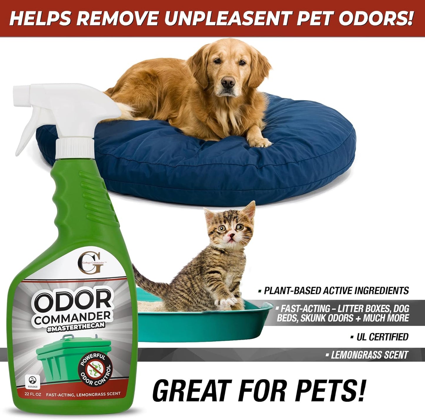 Garbage Commander Odor Commander, Odor Control Spray Bottle, 22 Ounce, Lemongrass Scent -Proudly Made in Canada
