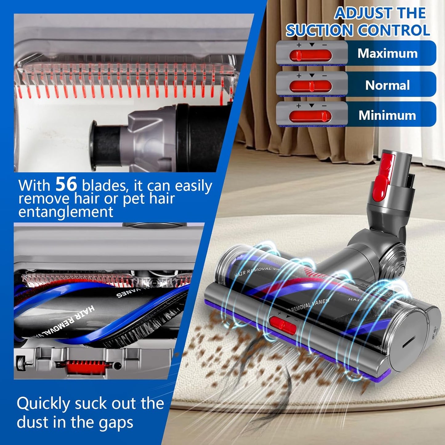 Vacuum Head Replacement Compatible with Dyson V8 V10 V11 V15 Vacuum Cleaner Upgrade Anti-Tangle Replacement Cleaner Head with Adjustable Suction Green Light Suitable for Hardwood Floor