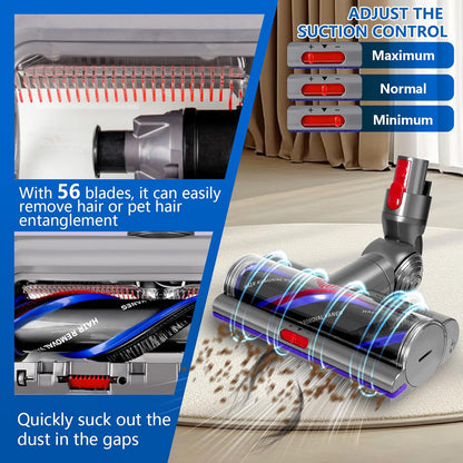 Vacuum Head Replacement Compatible with Dyson V8 V10 V11 V15 Vacuum Cleaner Upgrade Anti-Tangle Replacement Cleaner Head with Adjustable Suction Green Light Suitable for Hardwood Floor