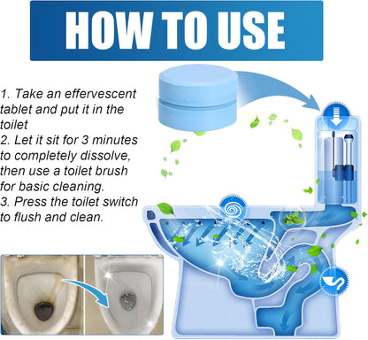 Automatic Toilet Bowl Cleaner Tablets White Toilet Tank Cleaners, Septic-Safe Hard Water Ring Stain Remover, Smell Eliminator Heavy Duty Toilet Cleaning & Deodorizer, Fresh Scent - 12 PACK