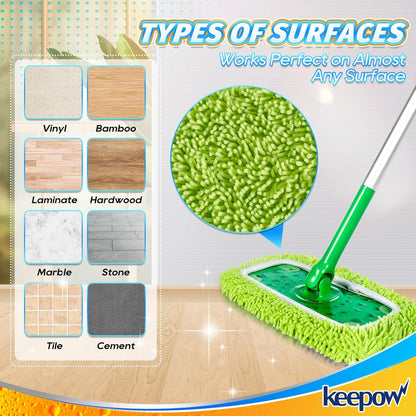 KEEPOW Reusable Microfiber Mop Pads Compatible with Swiffer Sweeper, Dry Sweeping Cloths, Washable Wet Mopping Cloth Refills for Hardwood Floor Cleaning, 6 Pack