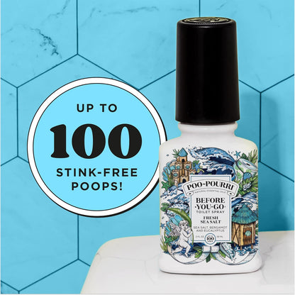 Poo-Pourri Before-You-Go Toilet Spray, Fresh Sea Salt, 4 Fl Oz, Up to 200 Uses, Bathroom Odor Deodorizer, Plant-Based with Essential Oils, for Home or Work, Sea Salt, Bergamot & Eucalyptus Scent