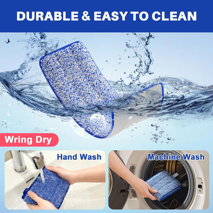 JOYMOOP 17.7-Inch Microfiber Flat Mop Replacement Pads – Washable Reusable Grey & Stripe, Pack of 4 Heavy-Duty Wet & Dry Refill for JOYMOOP Flat Mop & Bucket System