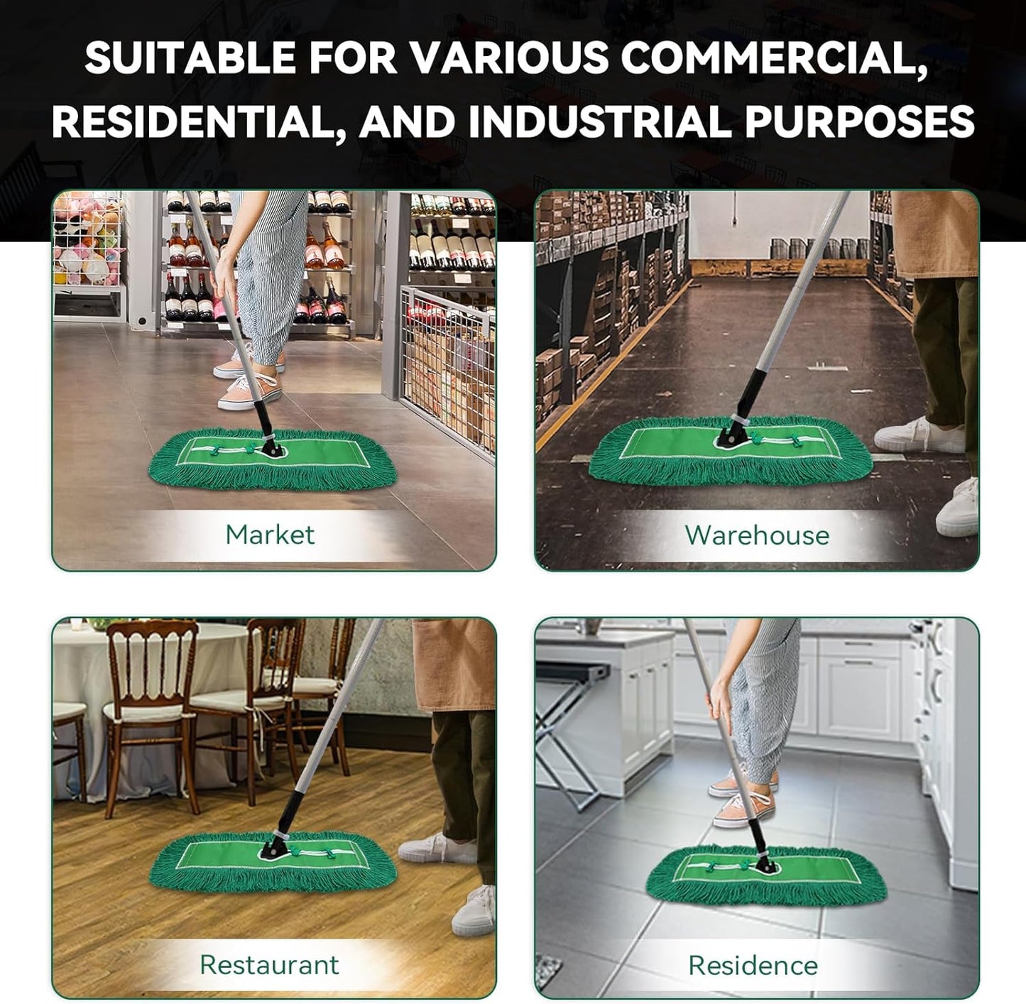36 Inch Dust Mop Head: Replacement Medium Washable Commercial Mop Head Sweeper and Janitorial Replacement Green (Green - 36 Inch, 3 Pack)