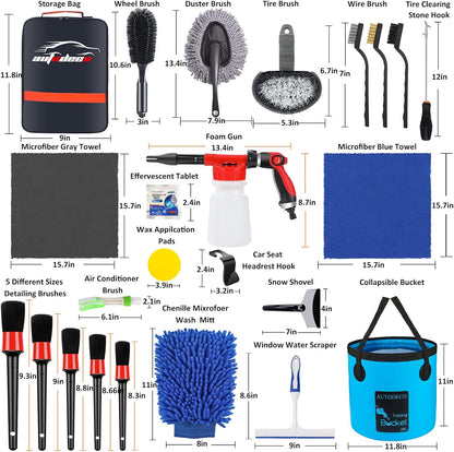 42Pcs Car Wash Detailing Kit Cleaning Set with Foam Gun Sprayer, Long-Handle Brush, Collapsible Bucket, Large Wash Mitt, Towels, Complete Interior & Exterior Car Washing Supply Set (Blue)